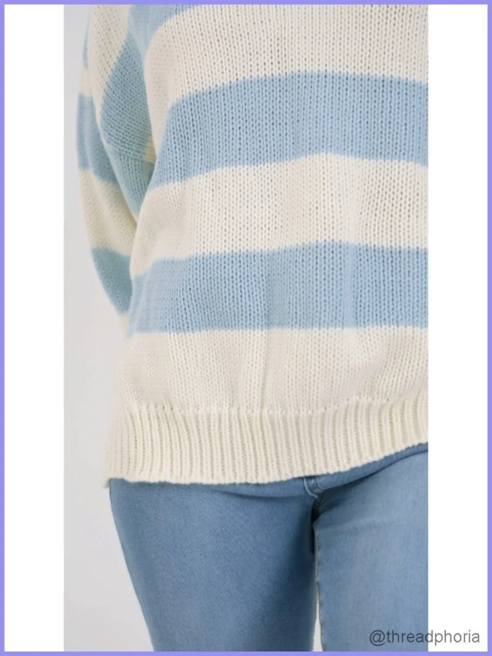 Women Striped Chunky Knit Sweater Drop Shoulder Long Sleeve V-Neck Oversized